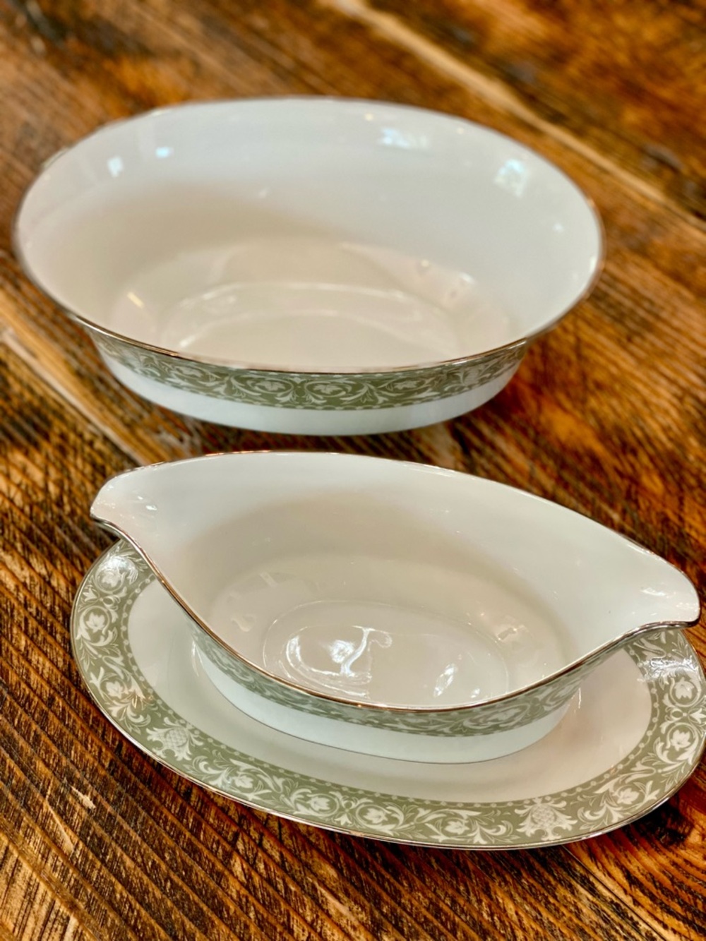 Vintage Sango Buckingham Gravy Boat w/ Attached Underplate and Oval Serving Bowl